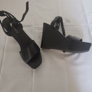 Nine West Black Wedge Sandals with Braided Straps
